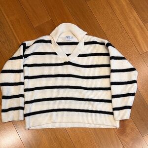 Princess Polly Cream and Black Knit Sweater